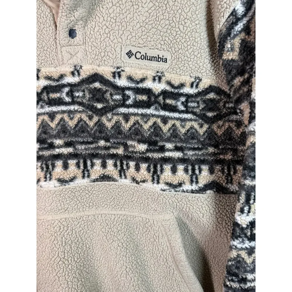 Columbia Mens Rugged Ridge Sherpa Half Snap Aztec Pullover Cream Large